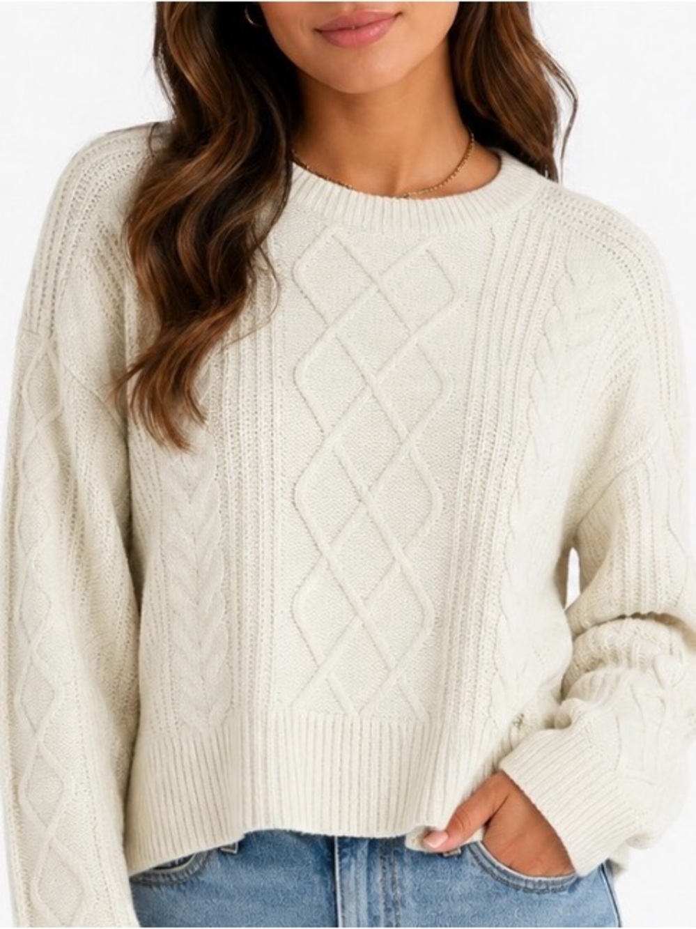 Universal Threads Cream Cable Knit Crewneck‎ Sweater - Gentle Fawn